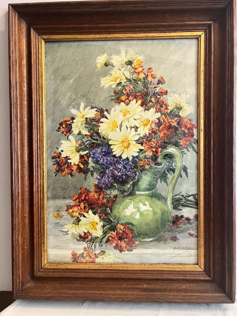 Painting: *vase Of Flowers* By Mathilde Lefebure (born 1869). Watercolor. 
