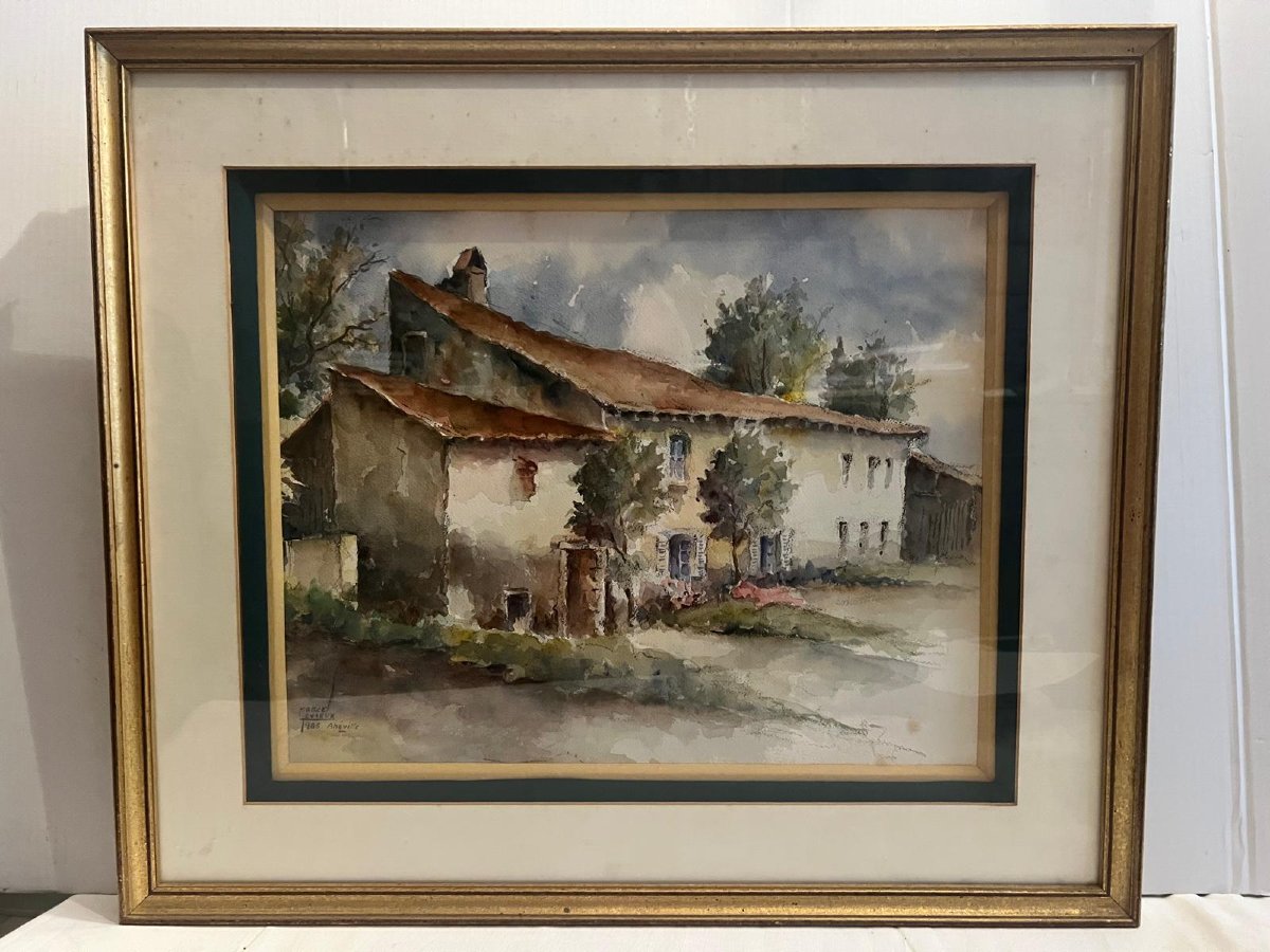 Tableau  Signé  Marcel  Levieux 1907-1986 Situé et daté Ferme de  Village,  Aquarelle. 