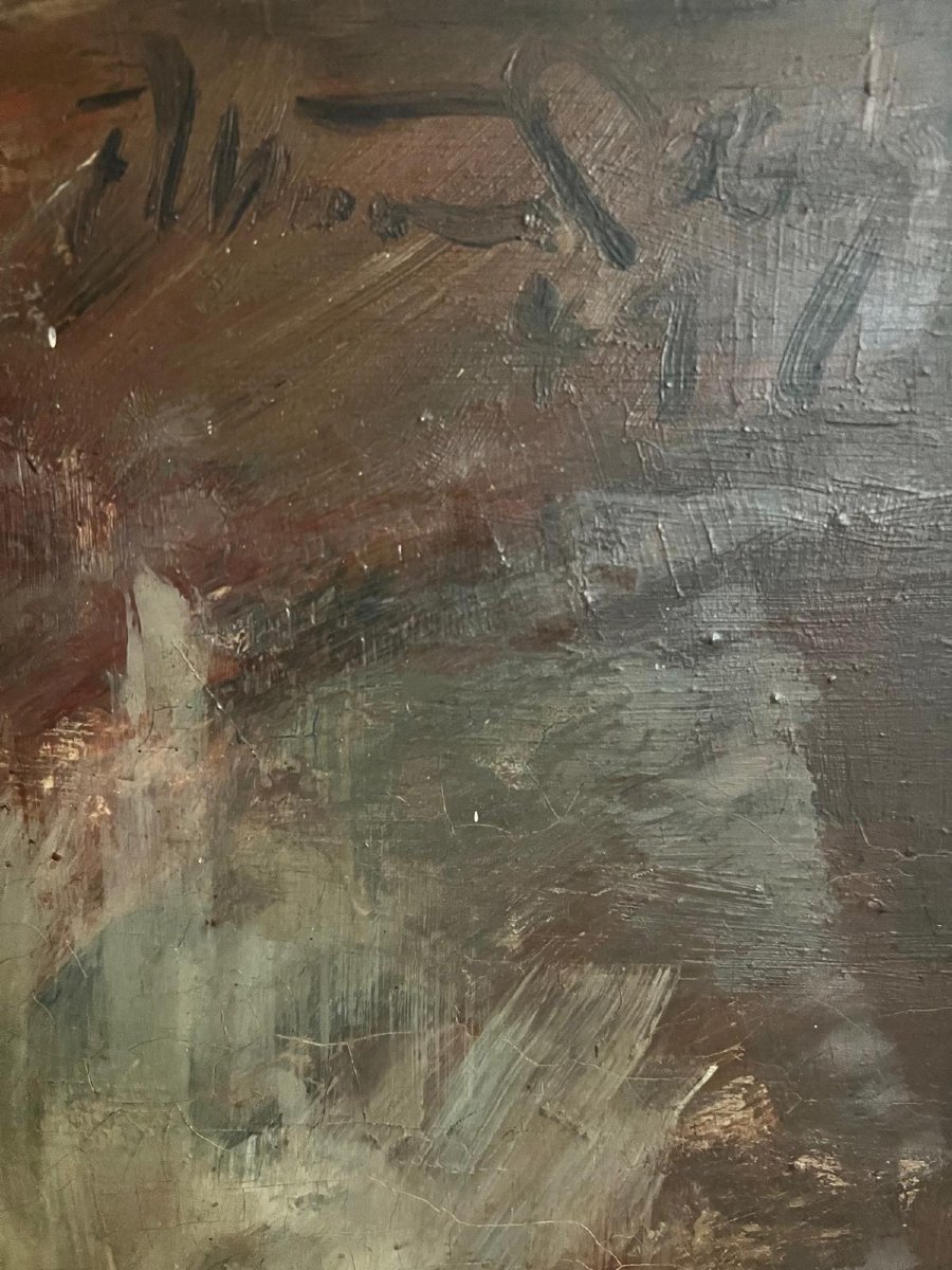 Tableau  Portrait de femme Signé Illisible Huile sur bois. -photo-3