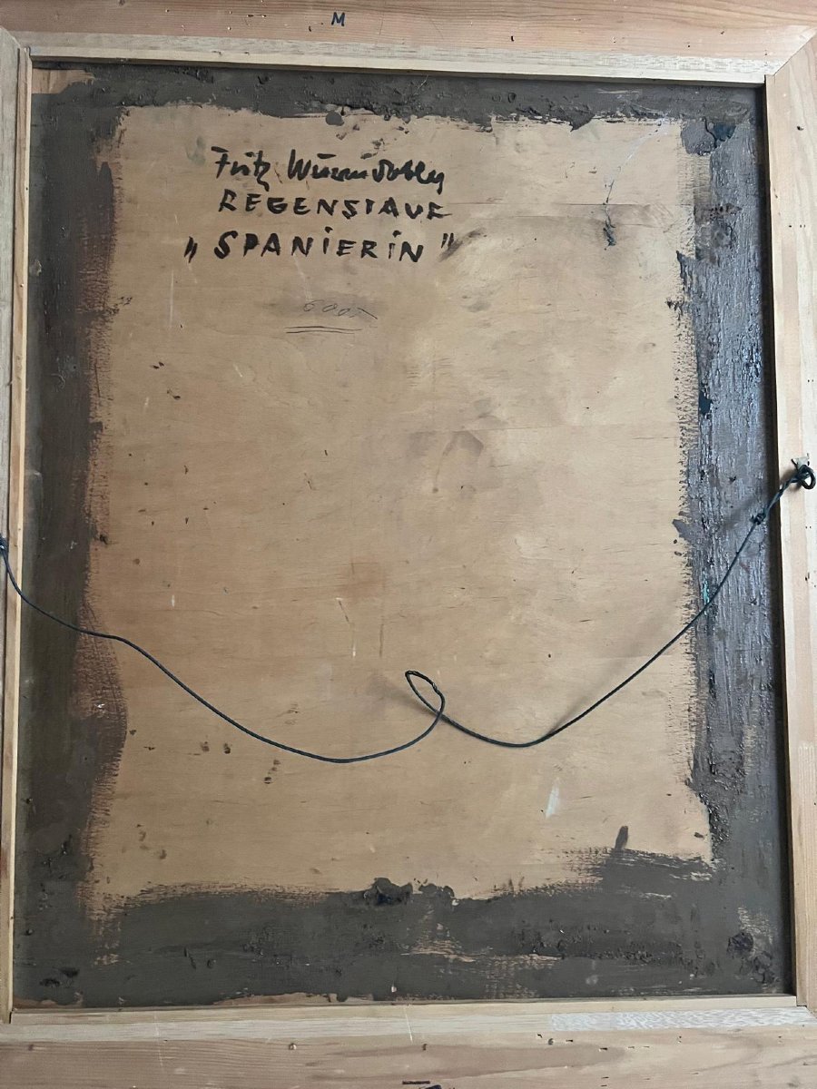 Tableau  Portrait de femme Signé Illisible Huile sur bois. -photo-1