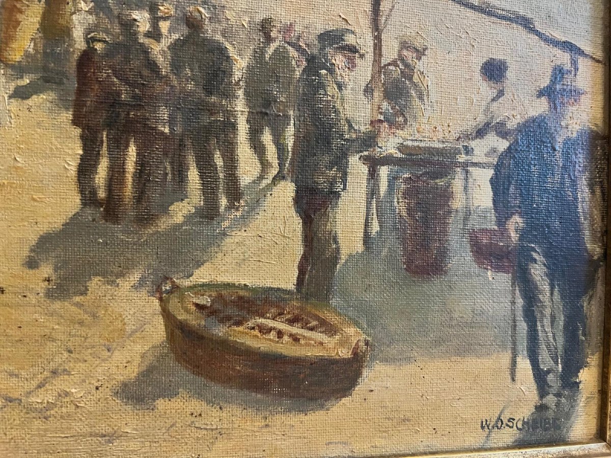 Painting Titled "lively Square In Coburg, Germany," Signed By Wilhelm Otto Scheibe (1882–1946).-photo-1