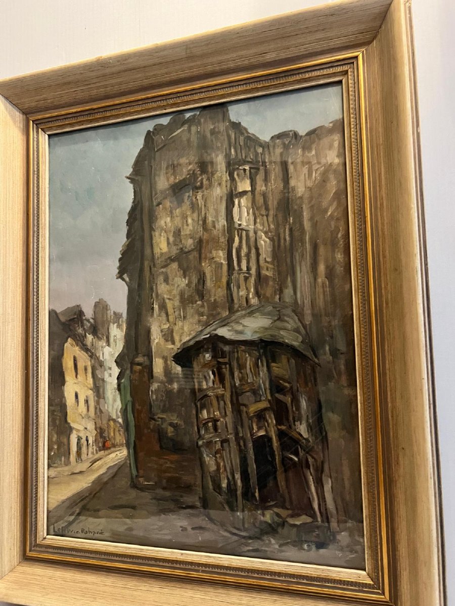 Tableau Signé Robert Lefebure, Angle de la Rue Guillaume le Testu et de la Rue Remparts. -photo-4
