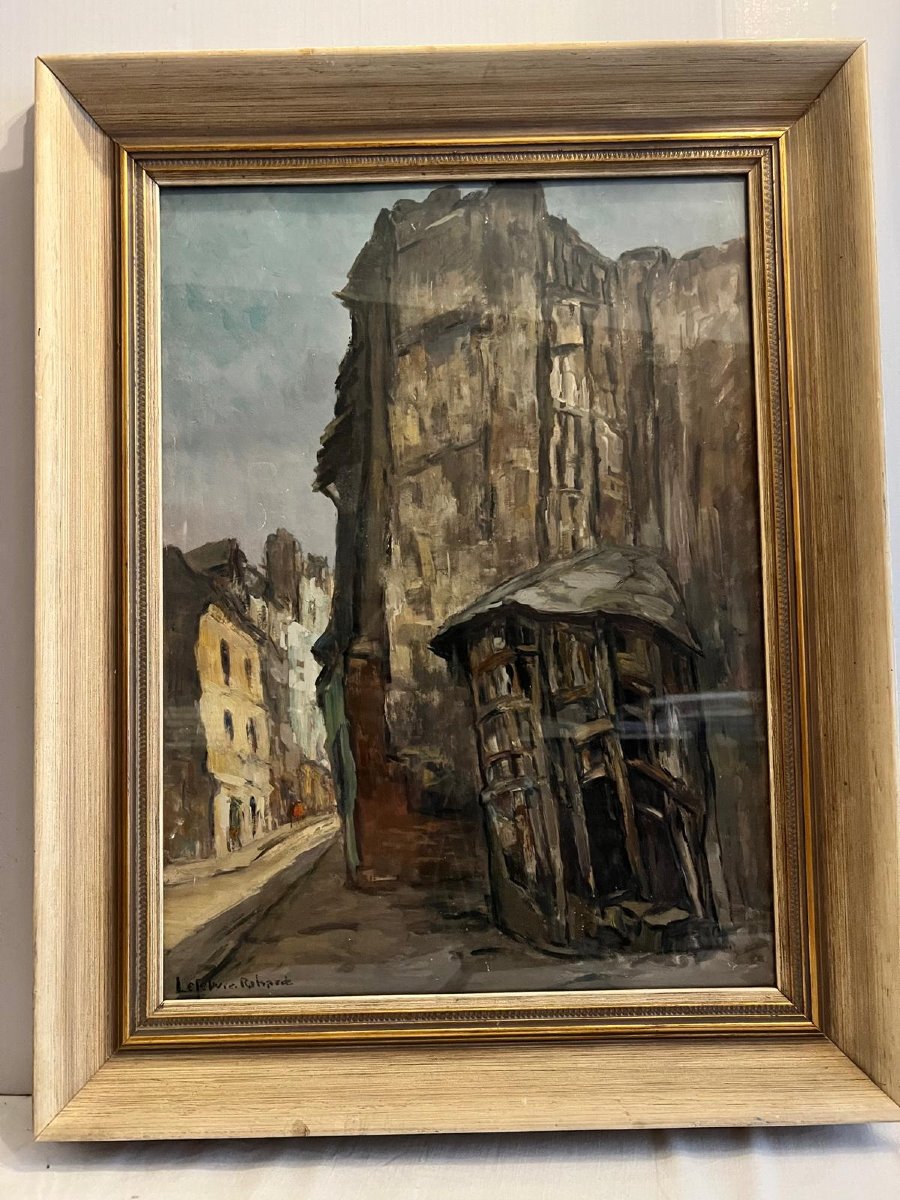 Tableau Signé Robert Lefebure, Angle de la Rue Guillaume le Testu et de la Rue Remparts. -photo-1