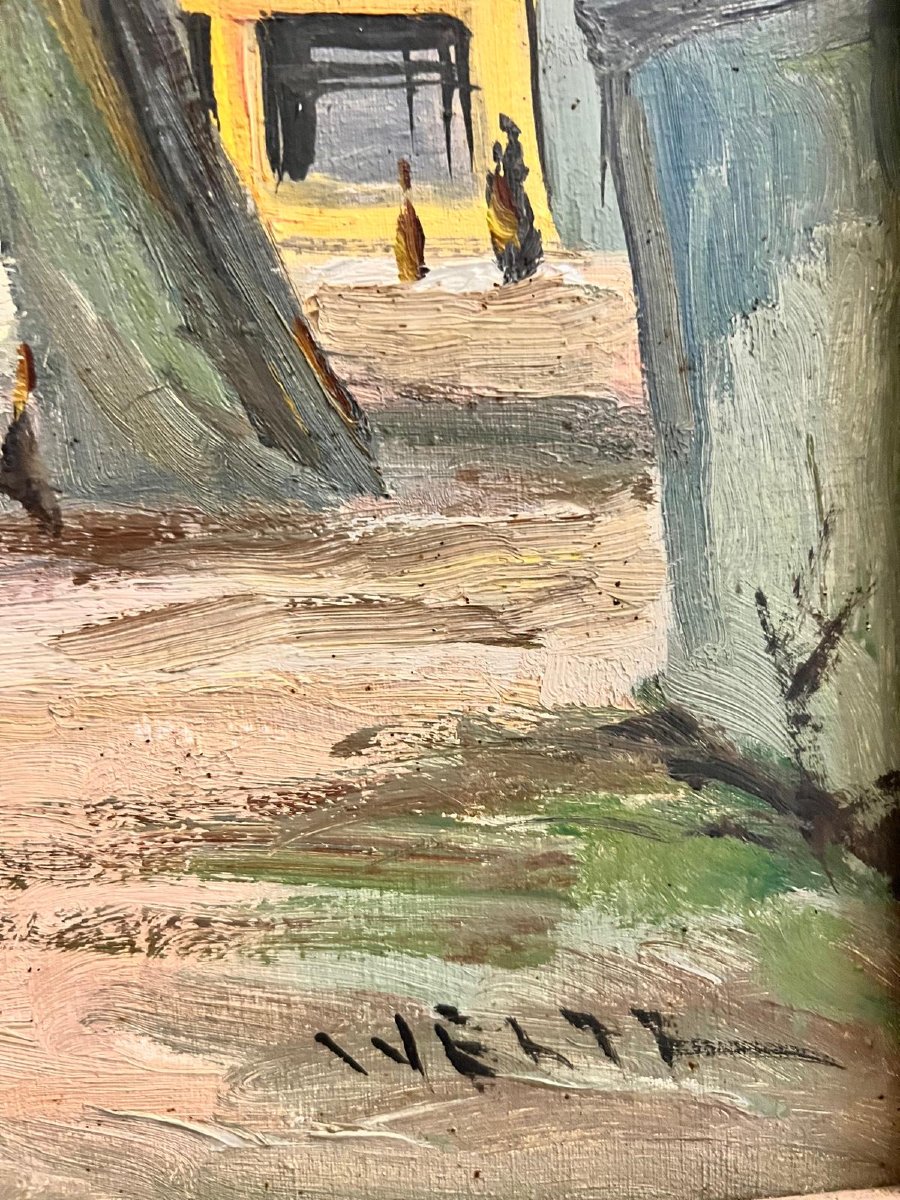 Tableau Paysage Signé Illisible Huile sur Toile 20 ème. -photo-3
