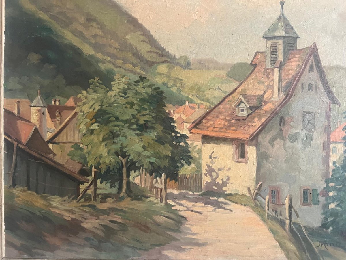 Tableau Paysage Alsacien Signé Joseph Kurtz 1892-1976 Huile sur toile. -photo-2