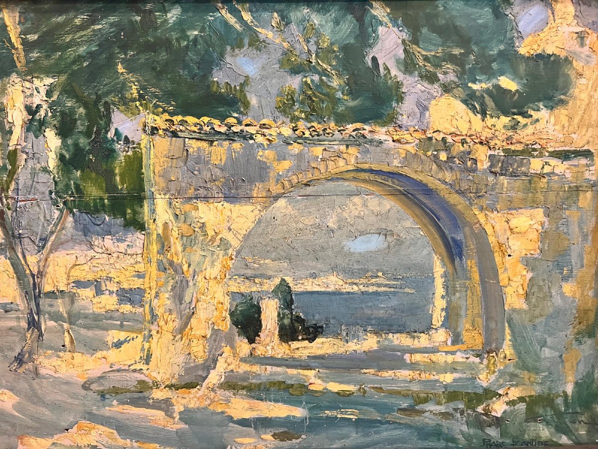 Tableau Paysage le phare d'Antibe Signé Henri Cayon 1878  Huile sur bois Petite restauration. -photo-4