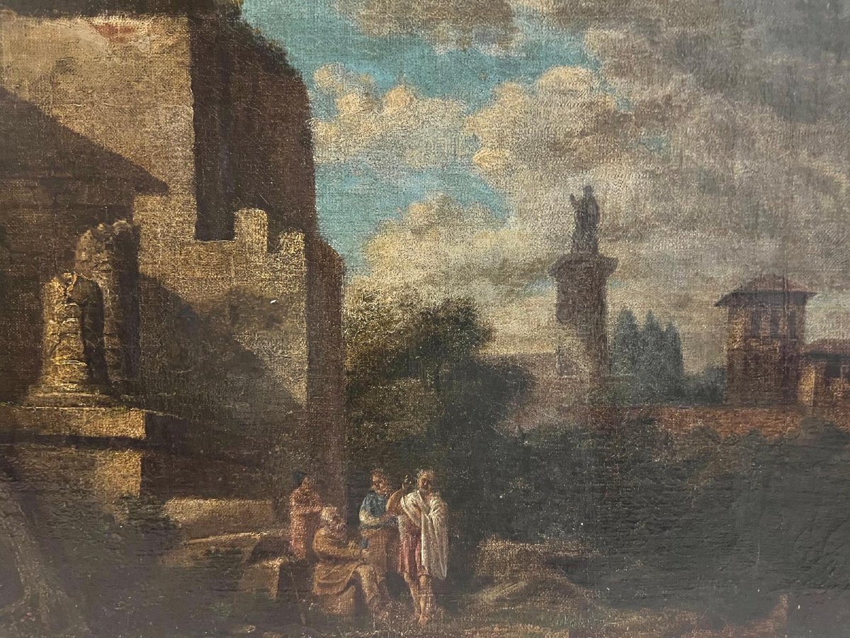 Painting: "18th-century Figures In The Ruins," Oil On Canvas, "to Be Cleaned" -photo-2