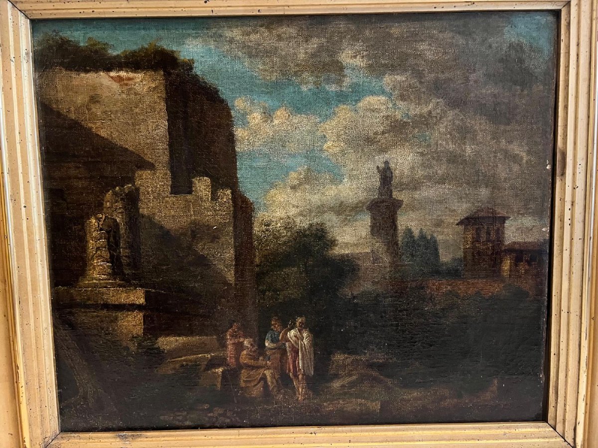 Painting: "18th-century Figures In The Ruins," Oil On Canvas, "to Be Cleaned" -photo-4
