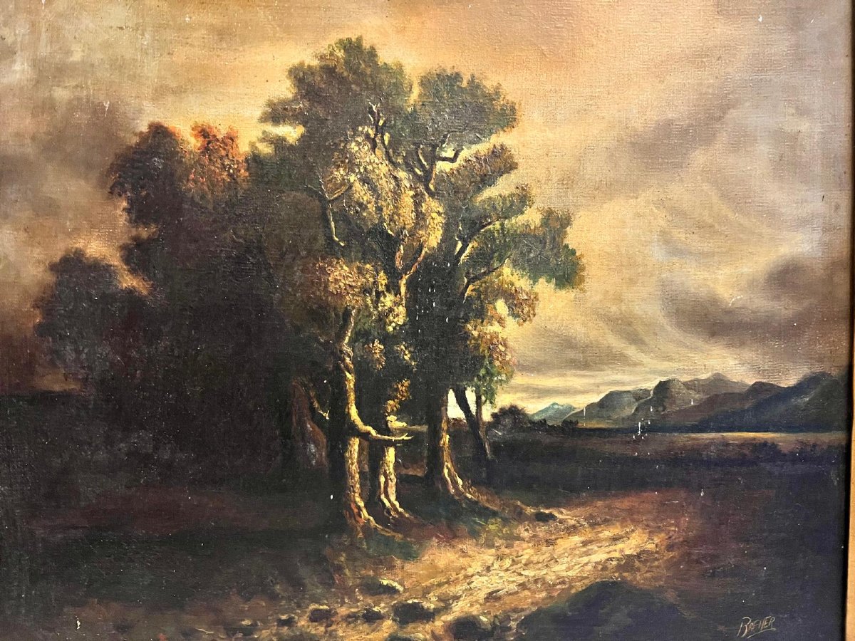 Tableau  Paysage Signé Brener  XX  ème Huile sur toile Beau  cadre. -photo-2