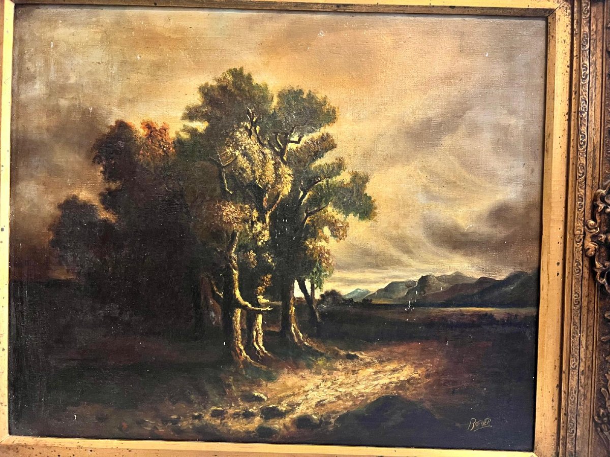 Tableau  Paysage Signé Brener  XX  ème Huile sur toile Beau  cadre. -photo-3