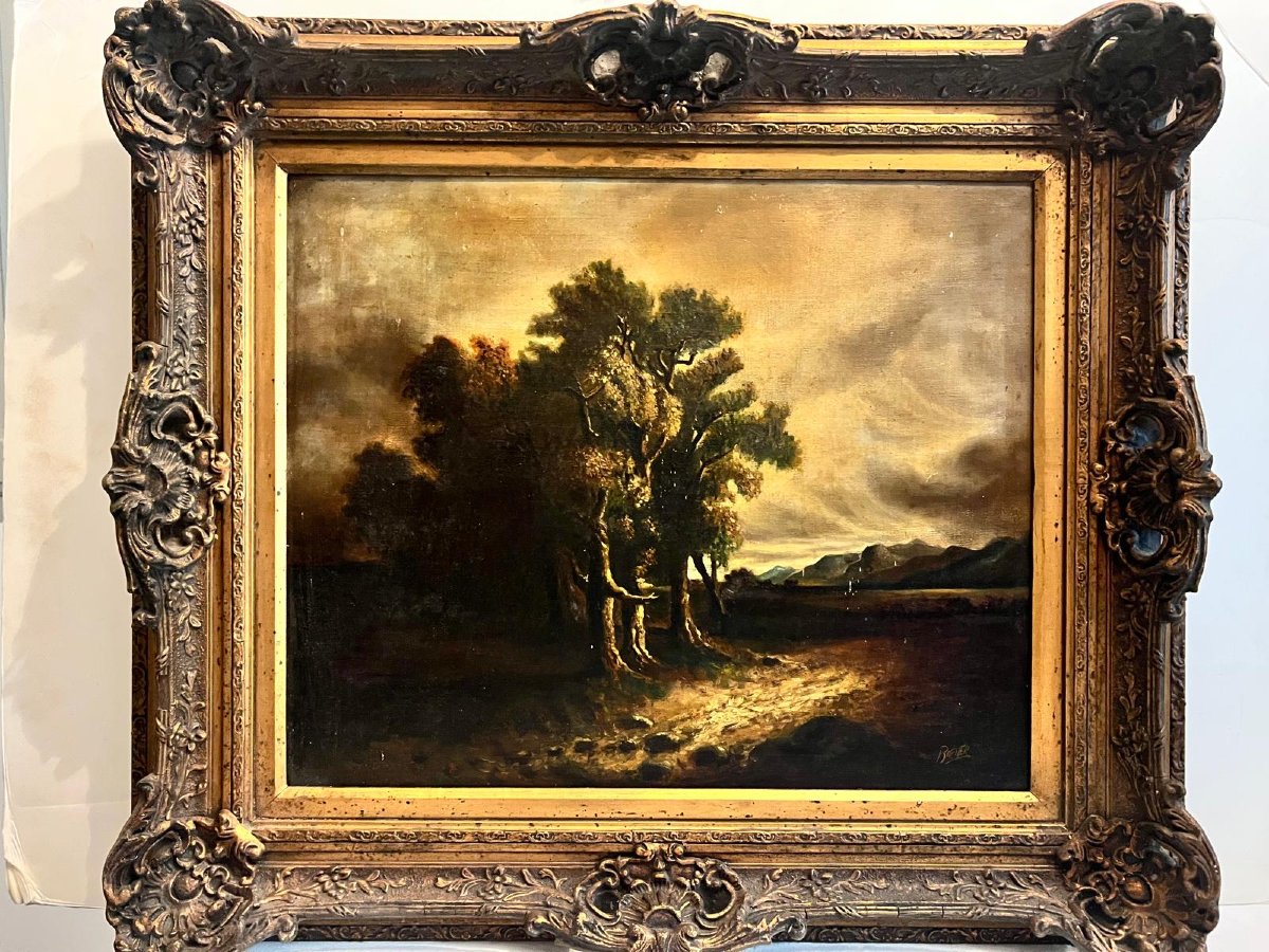 Tableau  Paysage Signé Brener  XX  ème Huile sur toile Beau  cadre. 
