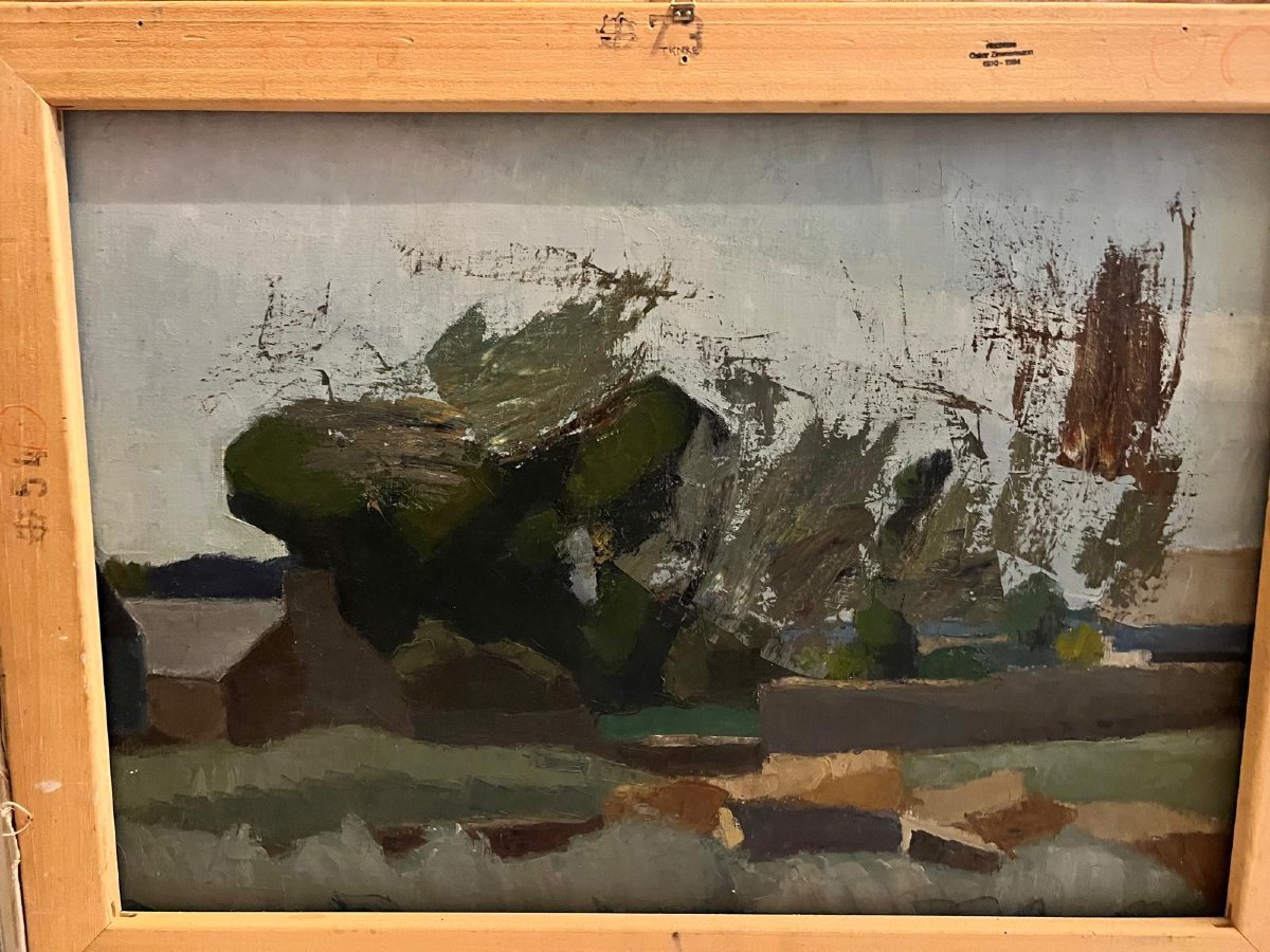 Tableau École Allemande Signé Oscar Zimmermann avec cachet de Nachlass Huile sur toile. -photo-4
