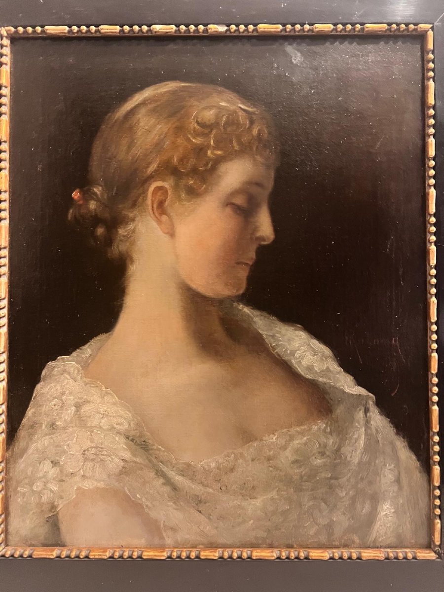 Painting: Portrait Of A Young Girl, Signed By Heinrich Ruland, 1866–1900, Oil On Canvas. -photo-3