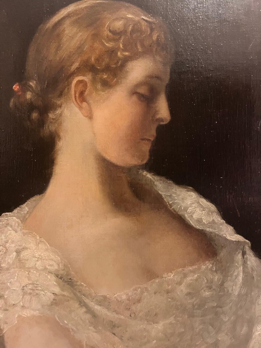 Painting: Portrait Of A Young Girl, Signed By Heinrich Ruland, 1866–1900, Oil On Canvas. -photo-4