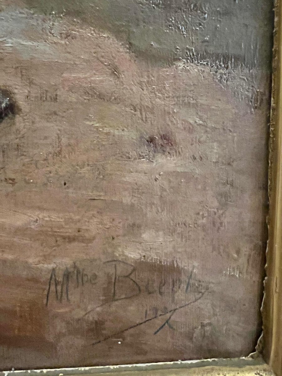 Tableau  Portrai Femme assise Signé Illisible 19 ème Huile sur toile. -photo-4