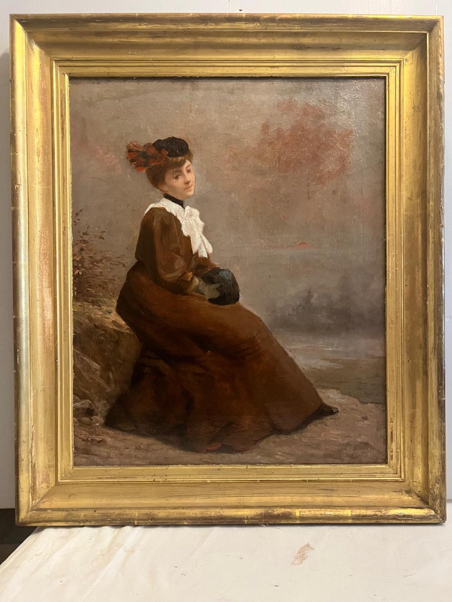 Tableau  Portrai Femme assise Signé Illisible 19 ème Huile sur toile. 