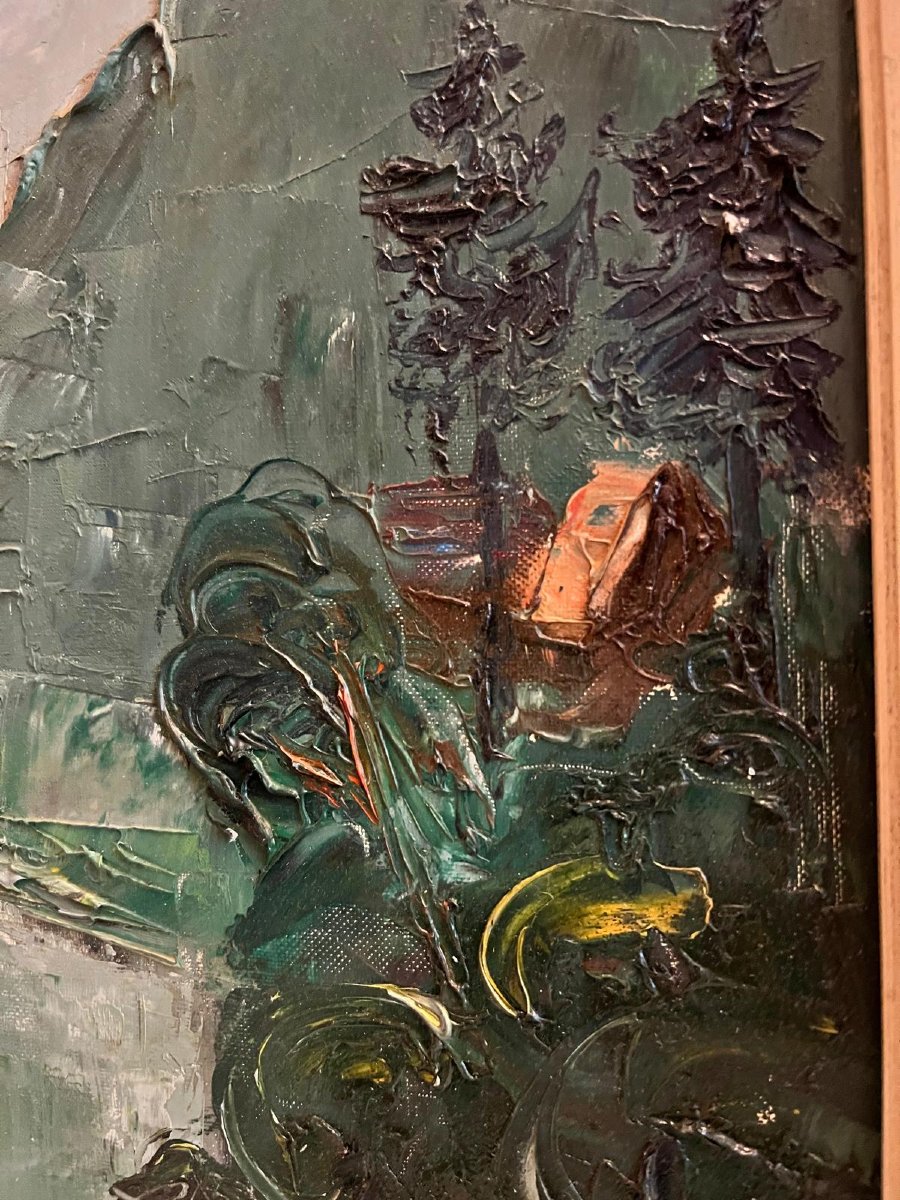 Landscape Painting  Signed  Anselm  Fred  Located In Hirschhorn  Oil On Canvas. -photo-3