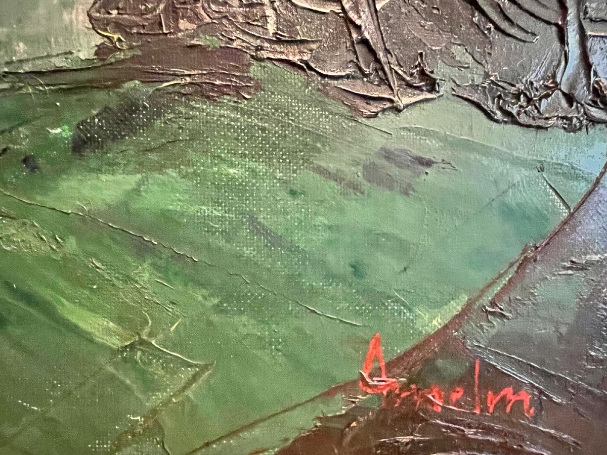 Landscape Painting  Signed  Anselm  Fred  Located In Hirschhorn  Oil On Canvas. -photo-4
