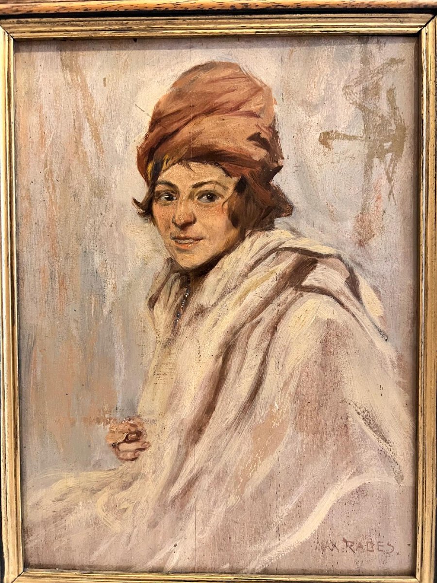 Painting: Portrait Of A Young Man. Signed Max Rabes (1868–1944). Oil On Wood. -photo-2