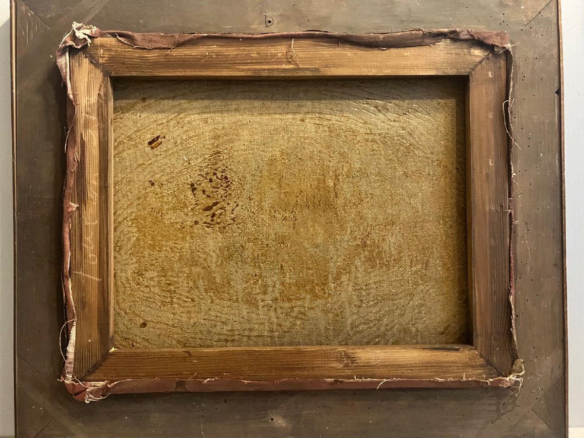 Tableau les joueurs des Cartes  Reentoilée très beau Cadre Huile sur toile. -photo-3