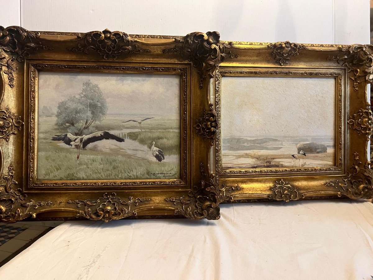 Tableaux Deux formant Pendant Signé Karl Eward Olszewski 1884-1965 Beaux Cadres Huile sur toile