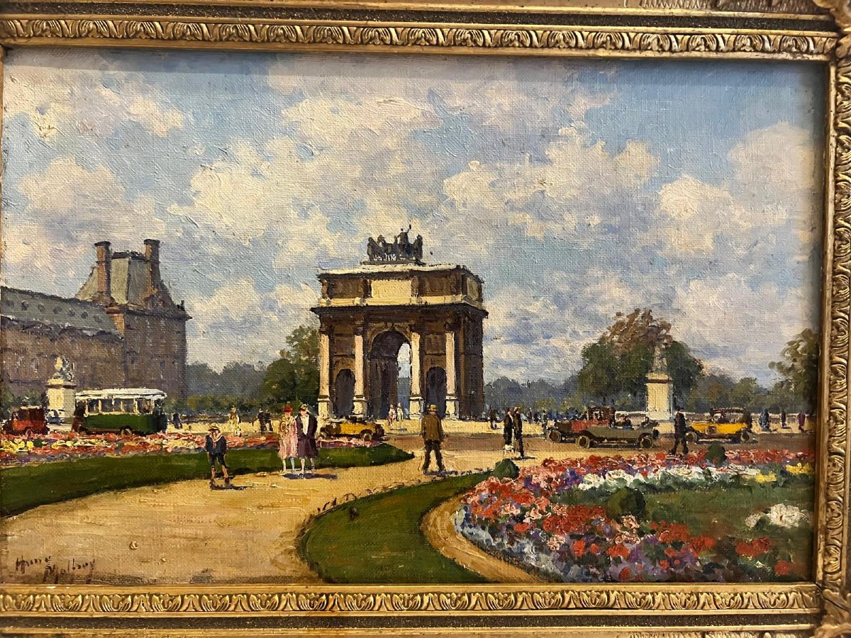 Tableau Vue de la Place du Carrousel à Paris Signé Henry Malfroy  1895-1944 Huile sur toile. -photo-4