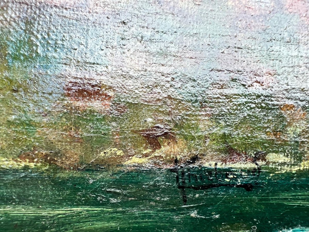 Tableau  Pêcheur en Bretagne Signé Illisible Huile sur Toile. -photo-2