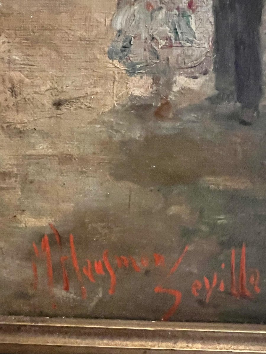 Tableau Promenade dans le Parc à  Sévilla Signé  Manfred  Hausman 1892-1955 Huile sur toile. -photo-3