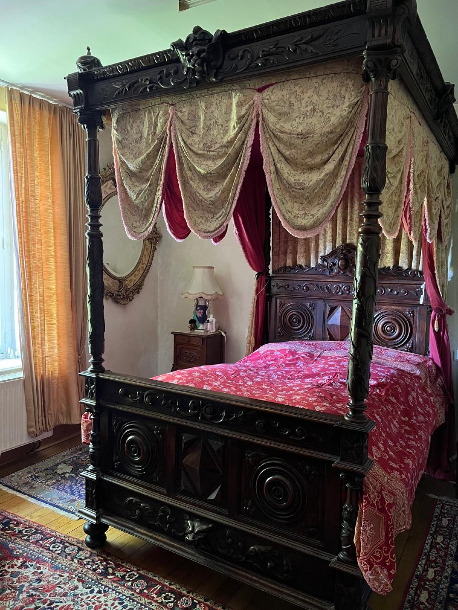 19th-century Louis XIII-style Canopy Bed With Tapestry. -photo-3