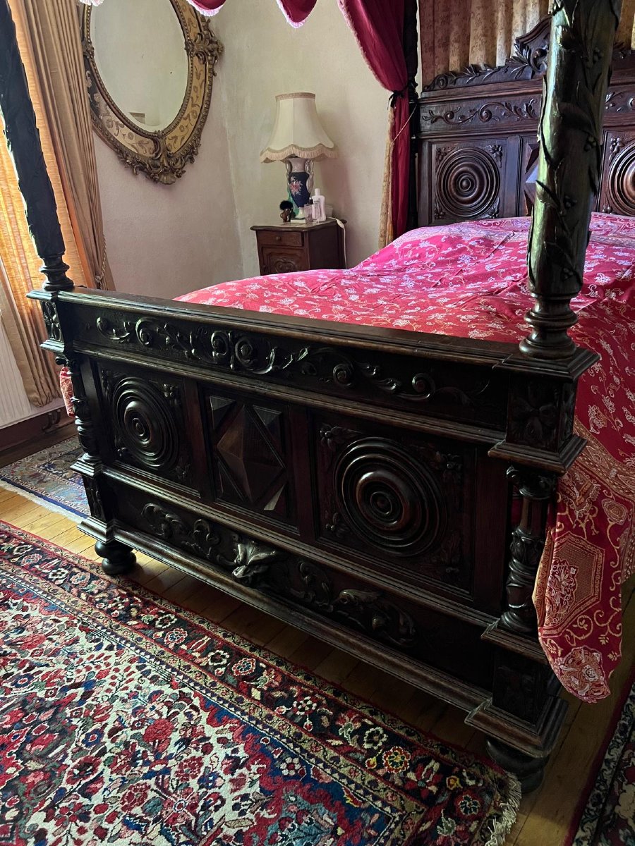 19th-century Louis XIII-style Canopy Bed With Tapestry. -photo-4
