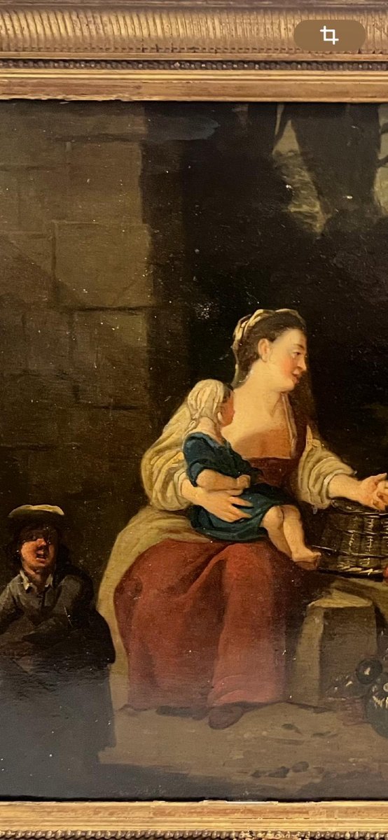 Painting: *woman Selling Fruit*, 18th Century, Oil On Metal. -photo-1