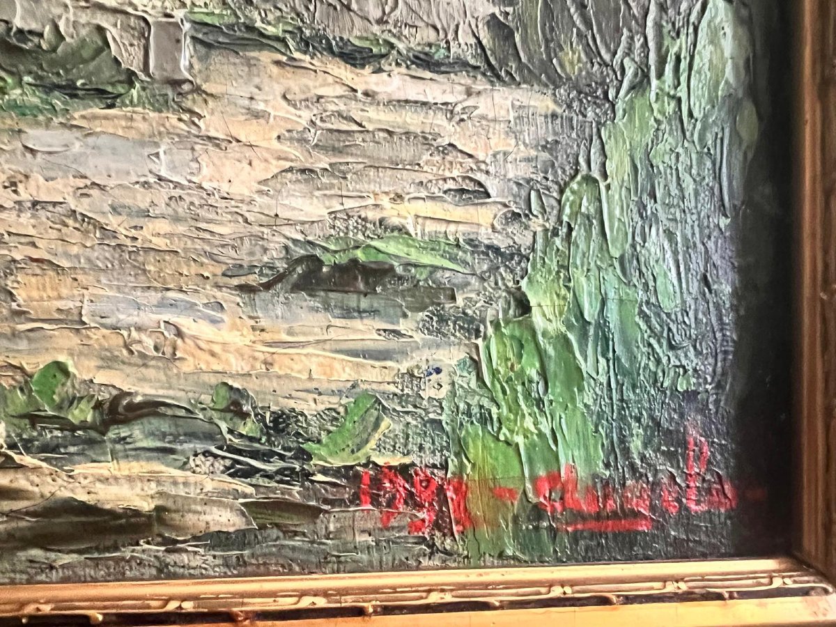 Landscape Painting, Signed (illegible), 20th Century, Oil On Canvas. -photo-2