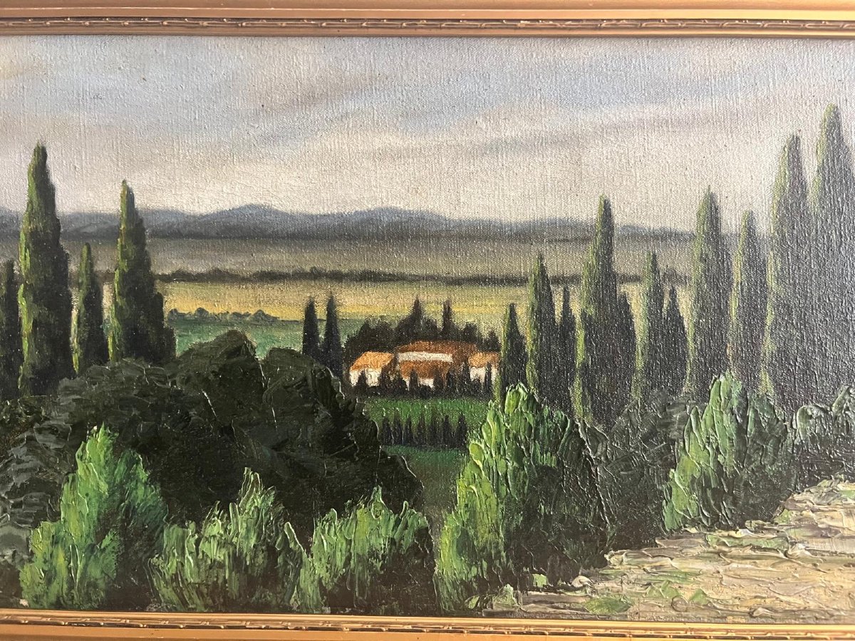 Landscape Painting, Signed (illegible), 20th Century, Oil On Canvas. -photo-3