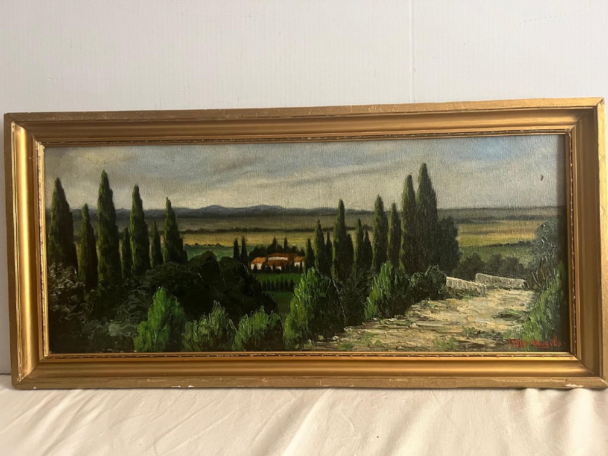 Landscape Painting, Signed (illegible), 20th Century, Oil On Canvas. 