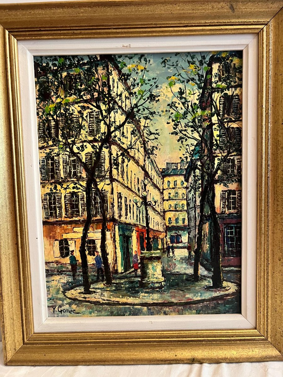 Painting: "rue De Montmartre," Signed Y. Gonec, Oil On Canvas. 