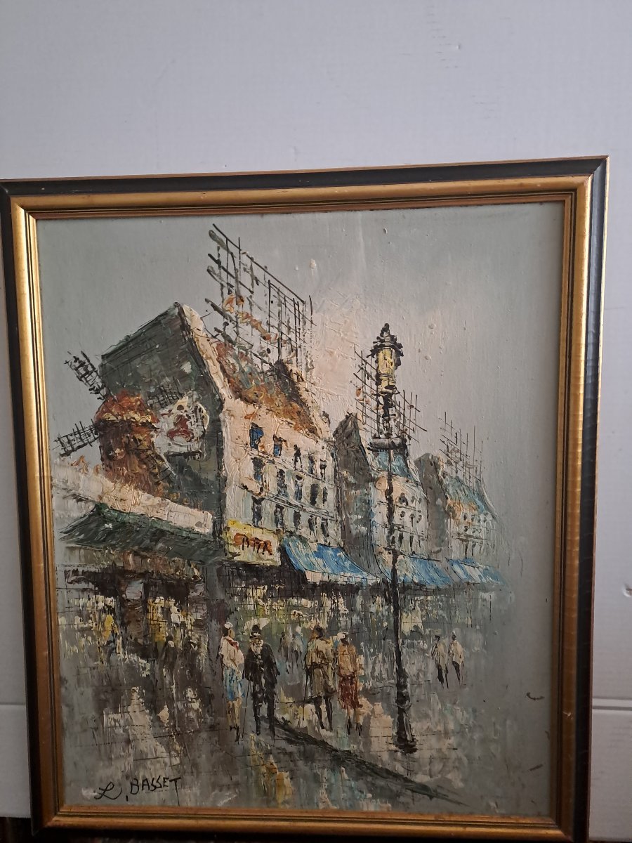 Tableau Le Moulin Rouge à Paris Signé Louis Basset  1948.-photo-1