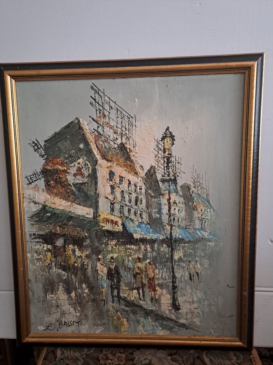 Tableau Le Moulin Rouge à Paris Signé Louis Basset  1948.