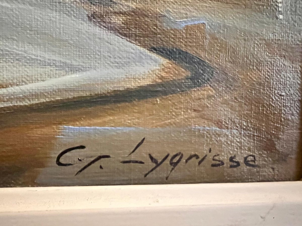 Tableau  Barques à quai Signé  Georges Lygrisse 1914-2002.-photo-2