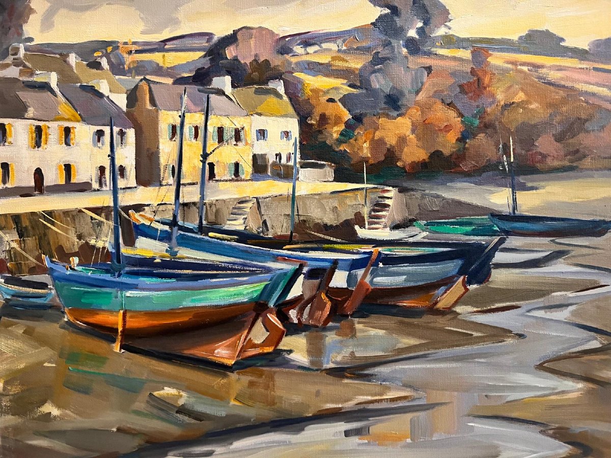 Tableau  Barques à quai Signé  Georges Lygrisse 1914-2002.-photo-4