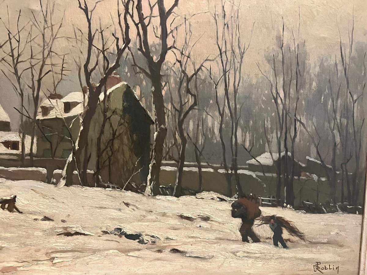 Painting Titled “snow At Chatillon: The Seine River” By Pierre Robin, A Painter Born In The 19th Century. -photo-2