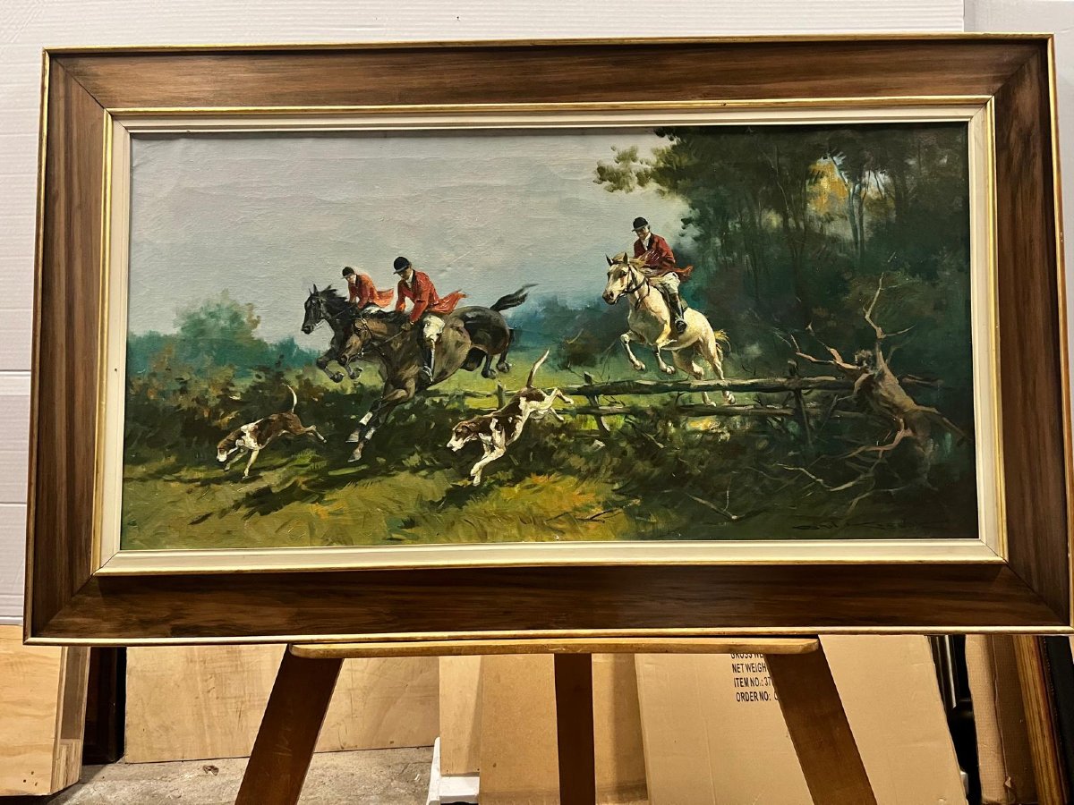 Tableau Polonais Chasse à Cour Signé Kossak Carol Huile sur Toile. 
