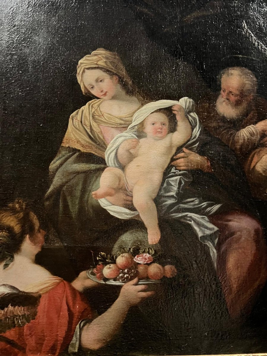 Tableau   Saint  Famille  18 ème  Huile sur toile. -photo-2