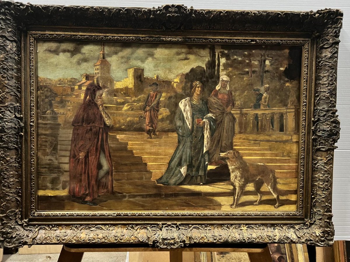 Tableau Promenade dans les jardins d'une Ville Italienne Signé  Cappeli. 