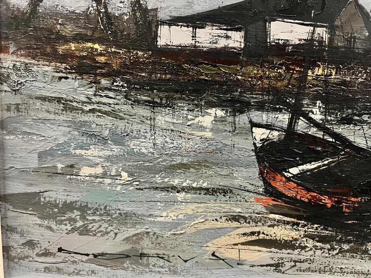 Painting: "seaside In Brittany" By A Follower Of Bernard Buffet, Signed "dorval." -photo-2