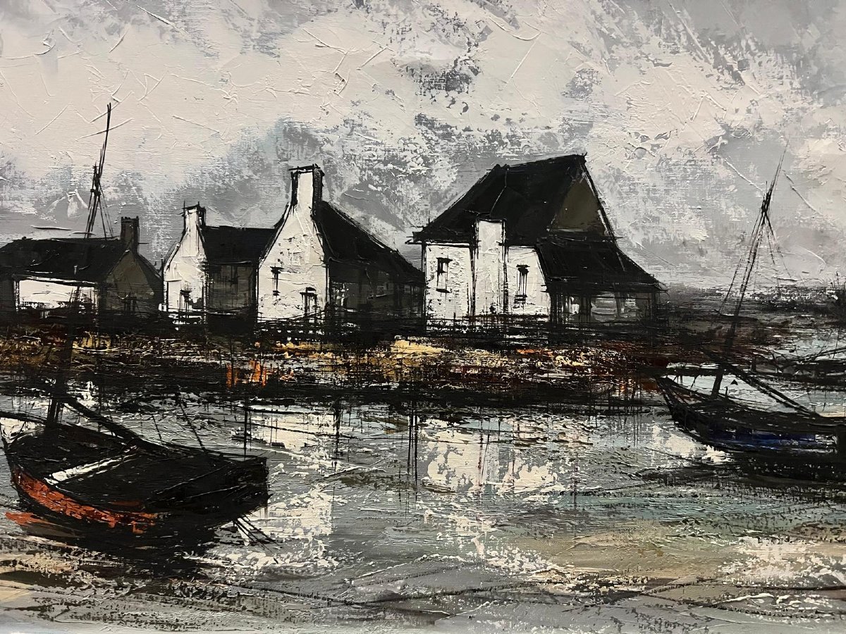 Painting: "seaside In Brittany" By A Follower Of Bernard Buffet, Signed "dorval." -photo-4