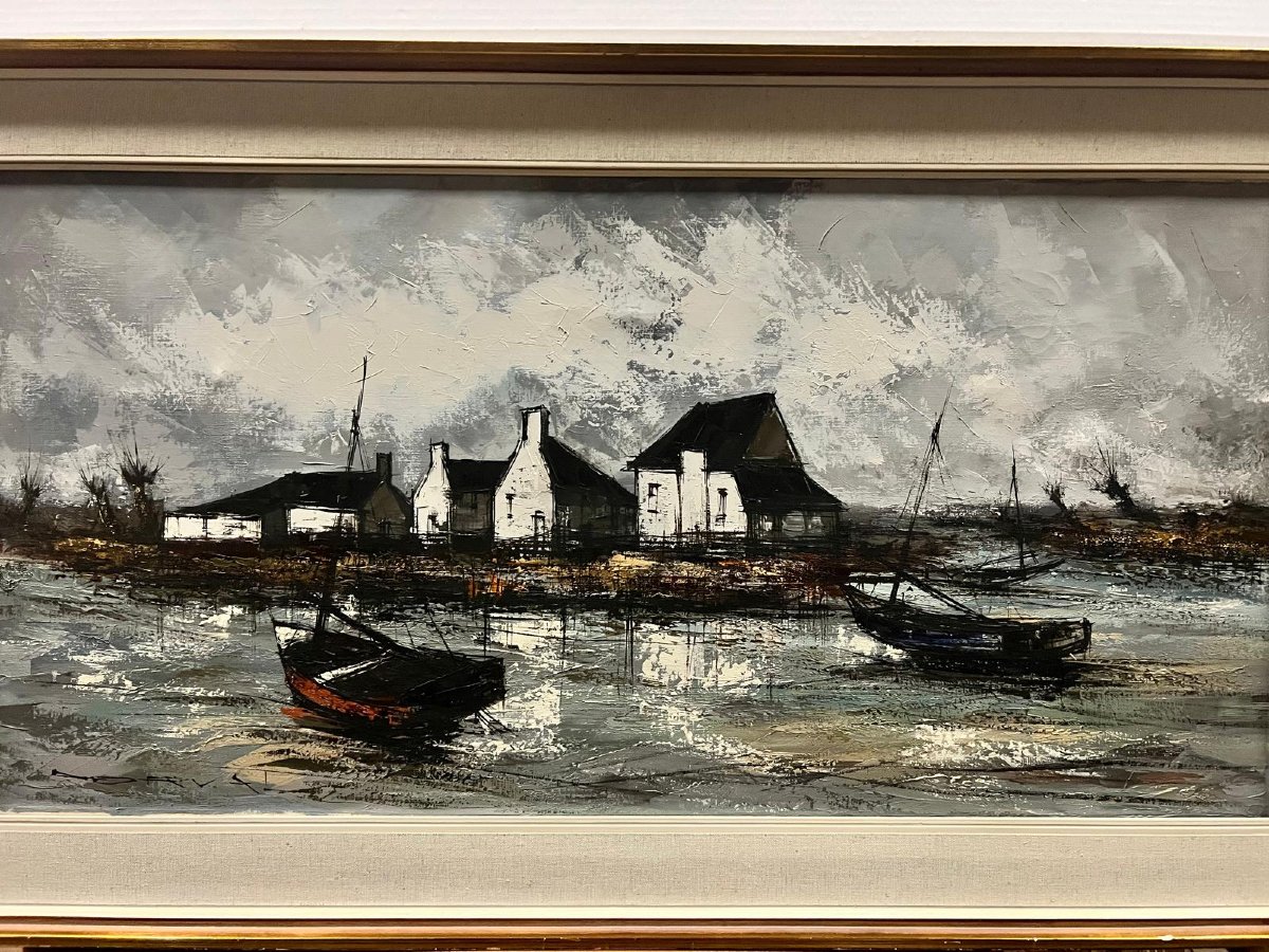 Painting: "seaside In Brittany" By A Follower Of Bernard Buffet, Signed "dorval." 