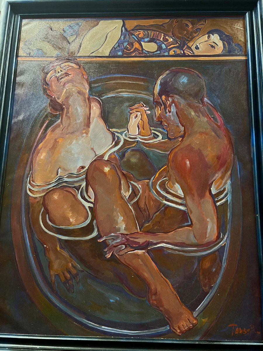 Tableau Signé Mauro Tambeiro Suiveur de Juarez Machado,  Dans le  Bain. -photo-2