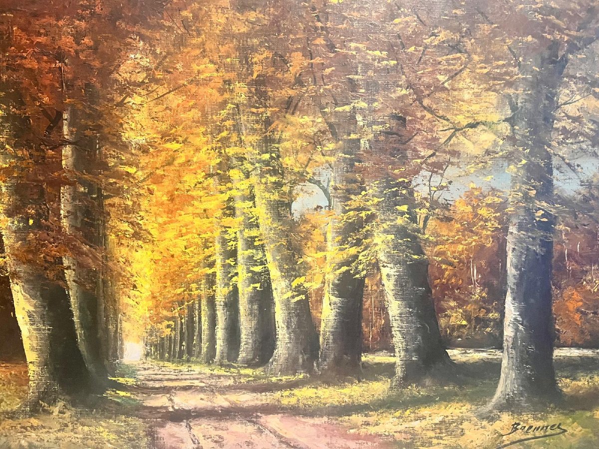Tableau  grand  Paysage d'automne Signé  Brenner Huile sur toile. -photo-2