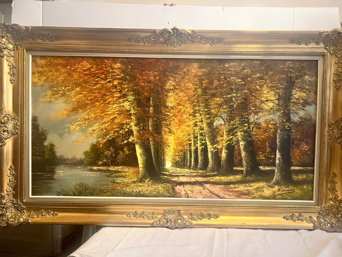 Tableau  grand  Paysage d'automne Signé  Brenner Huile sur toile. -photo-1