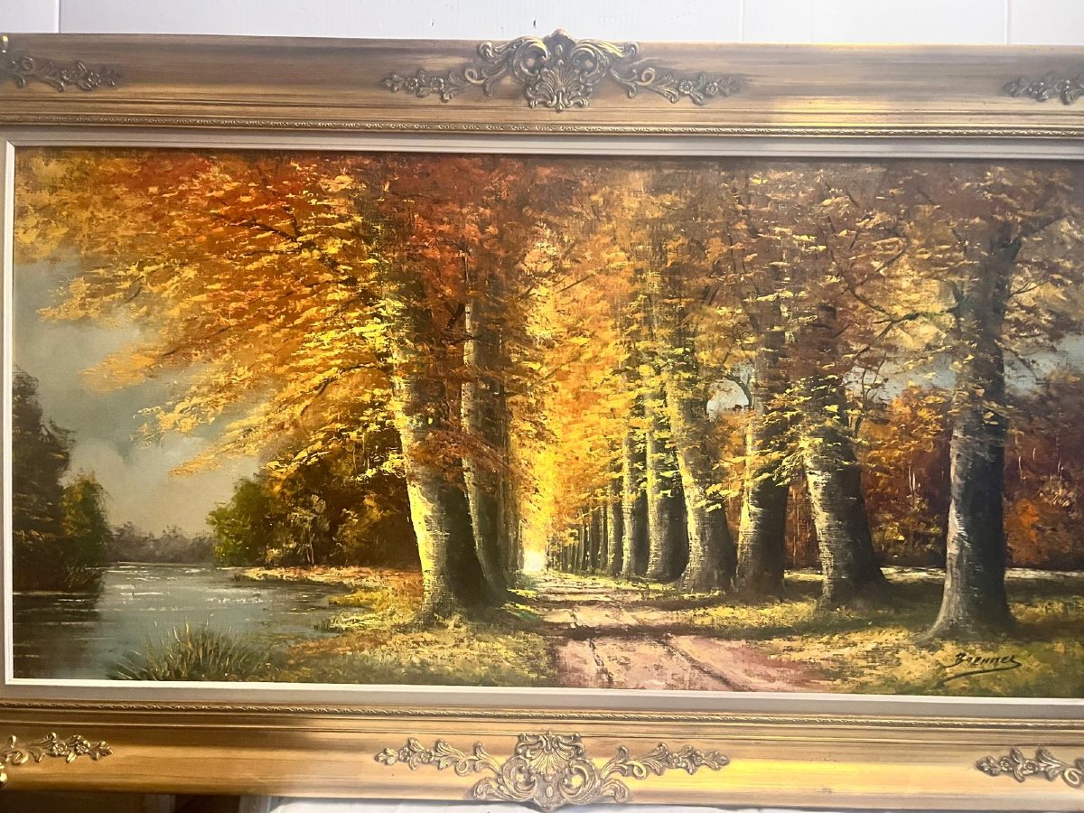 Tableau  grand  Paysage d'automne Signé  Brenner Huile sur toile. 
